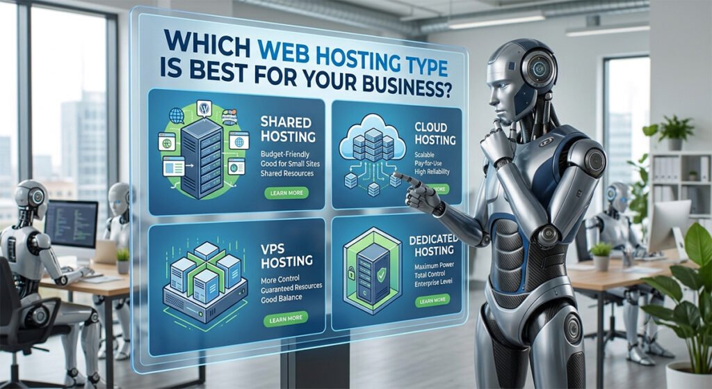 A robot deciding Which web hosting is best for your business?